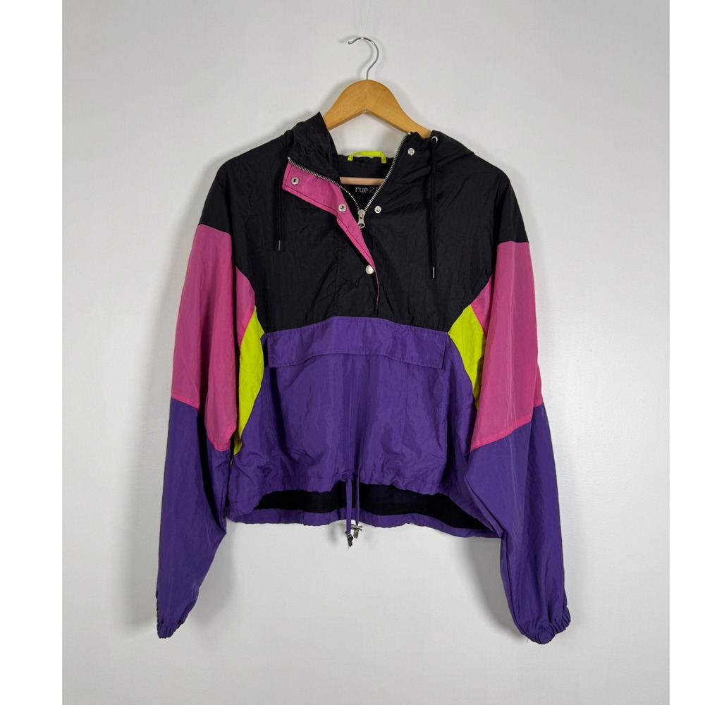 Retro 90s rue21 Women XL Windbreaker Jacket Purple Pink Neon Colorblock Anorak